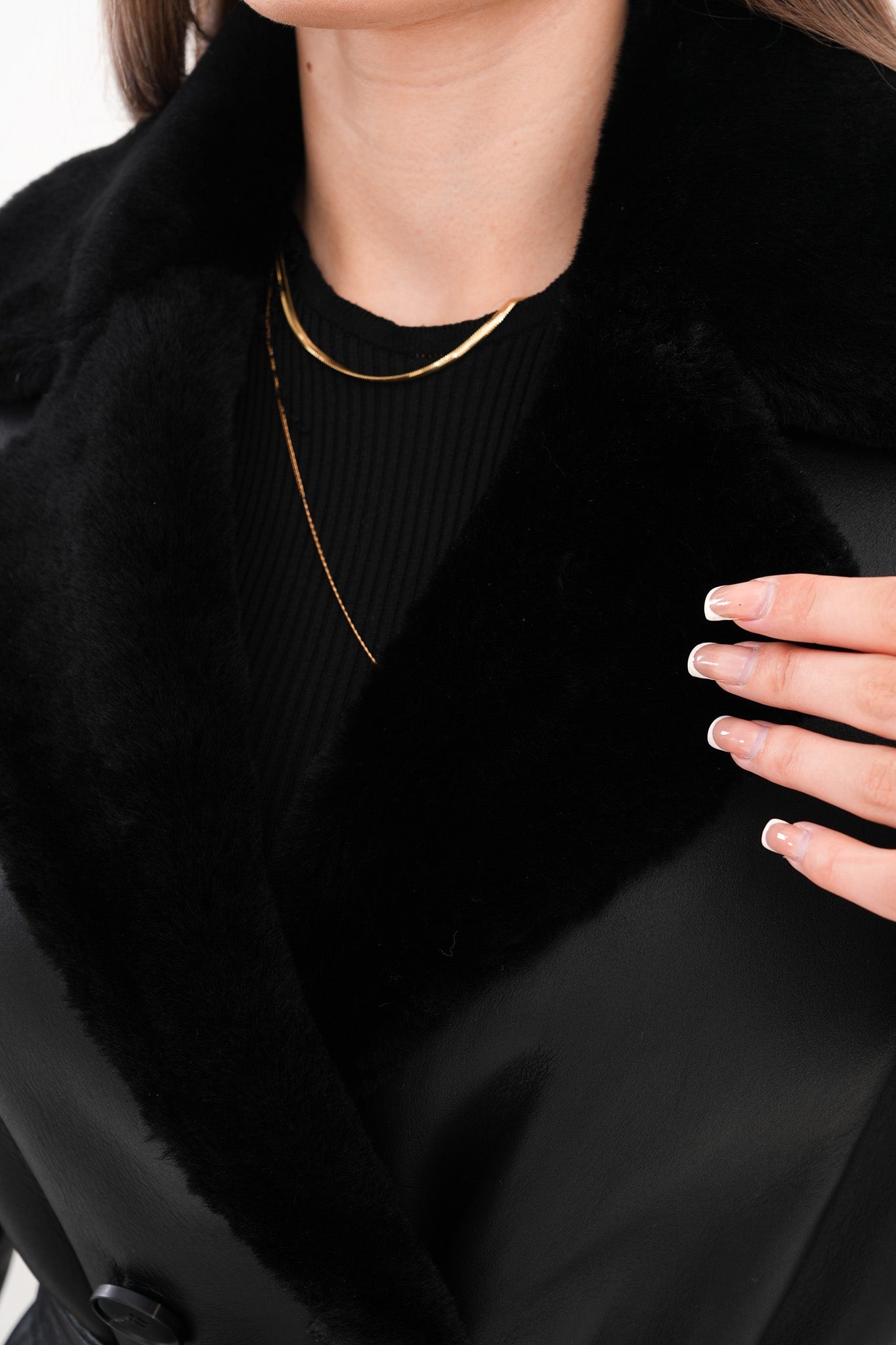 The Raven Long Shearling Black Leather Leather Jacket - Vinci Leather