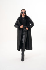 The Raven Long Shearling Black Leather Leather Jacket - Vinci Leather