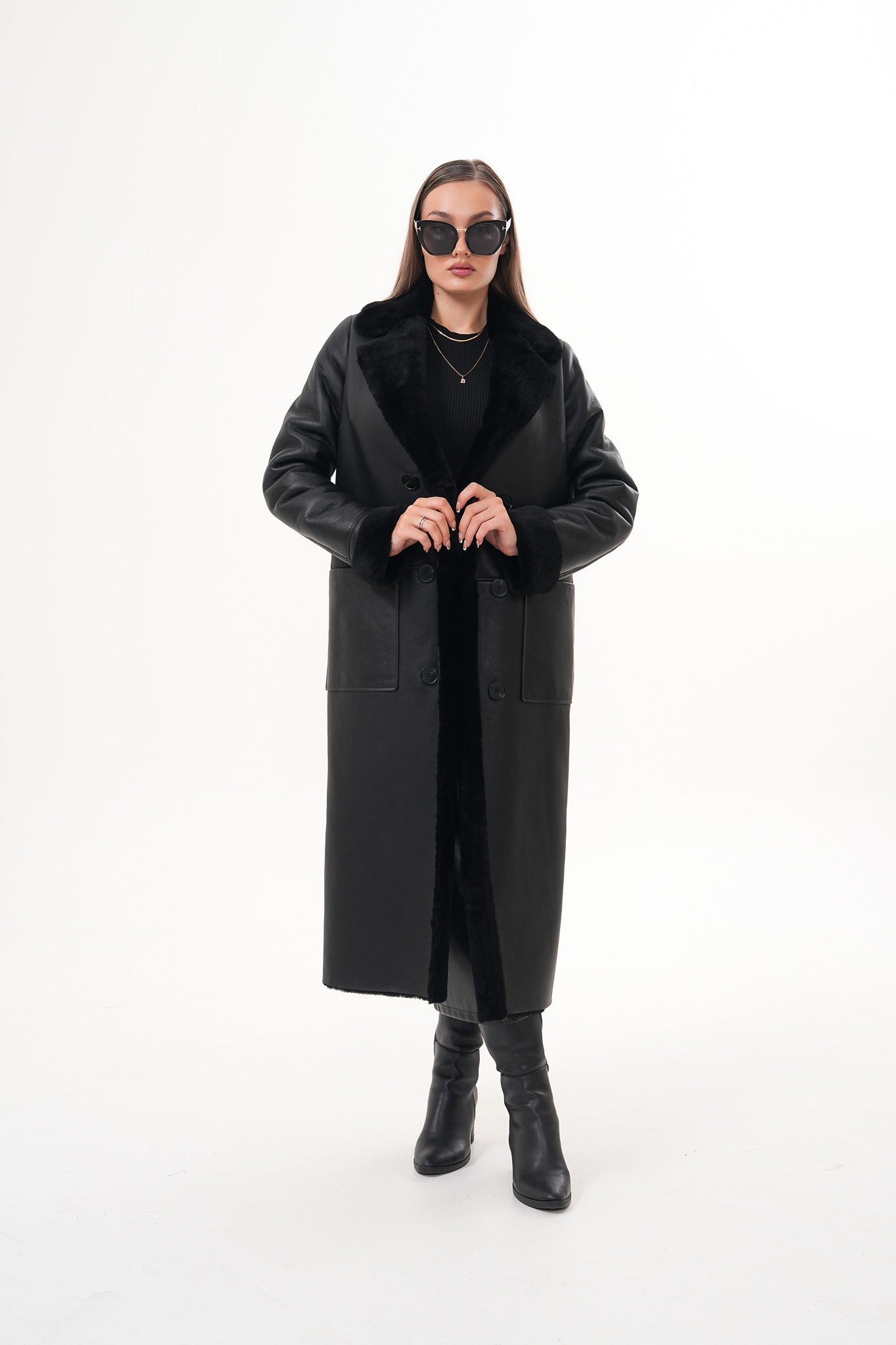 The Raven Long Shearling Black Leather Leather Jacket - Vinci Leather