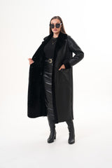 The Raven Long Shearling Black Leather Leather Jacket - Vinci Leather