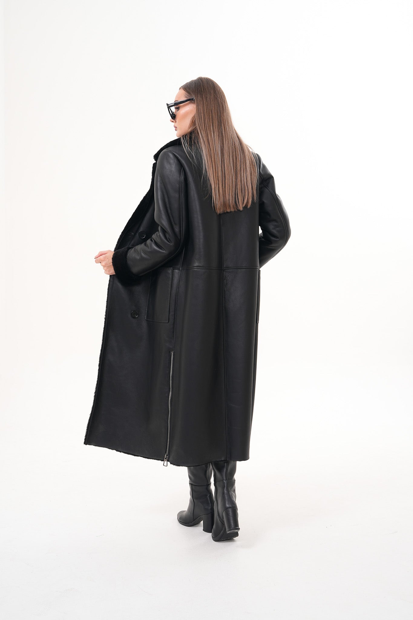 The Raven Long Shearling Black Leather Leather Jacket - Vinci Leather