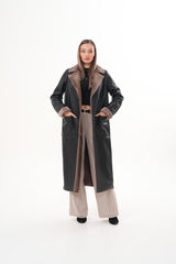The Florence Long Shearling Black Leather Jacket - Vinci Leather
