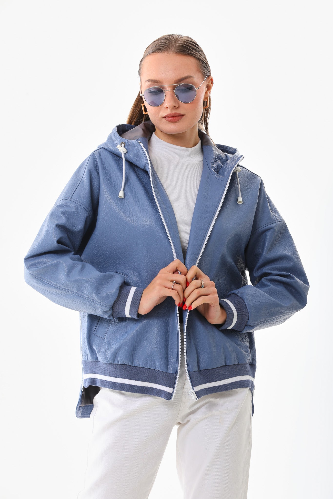 The Polar Blue Leather Jacket - Vinci Leather