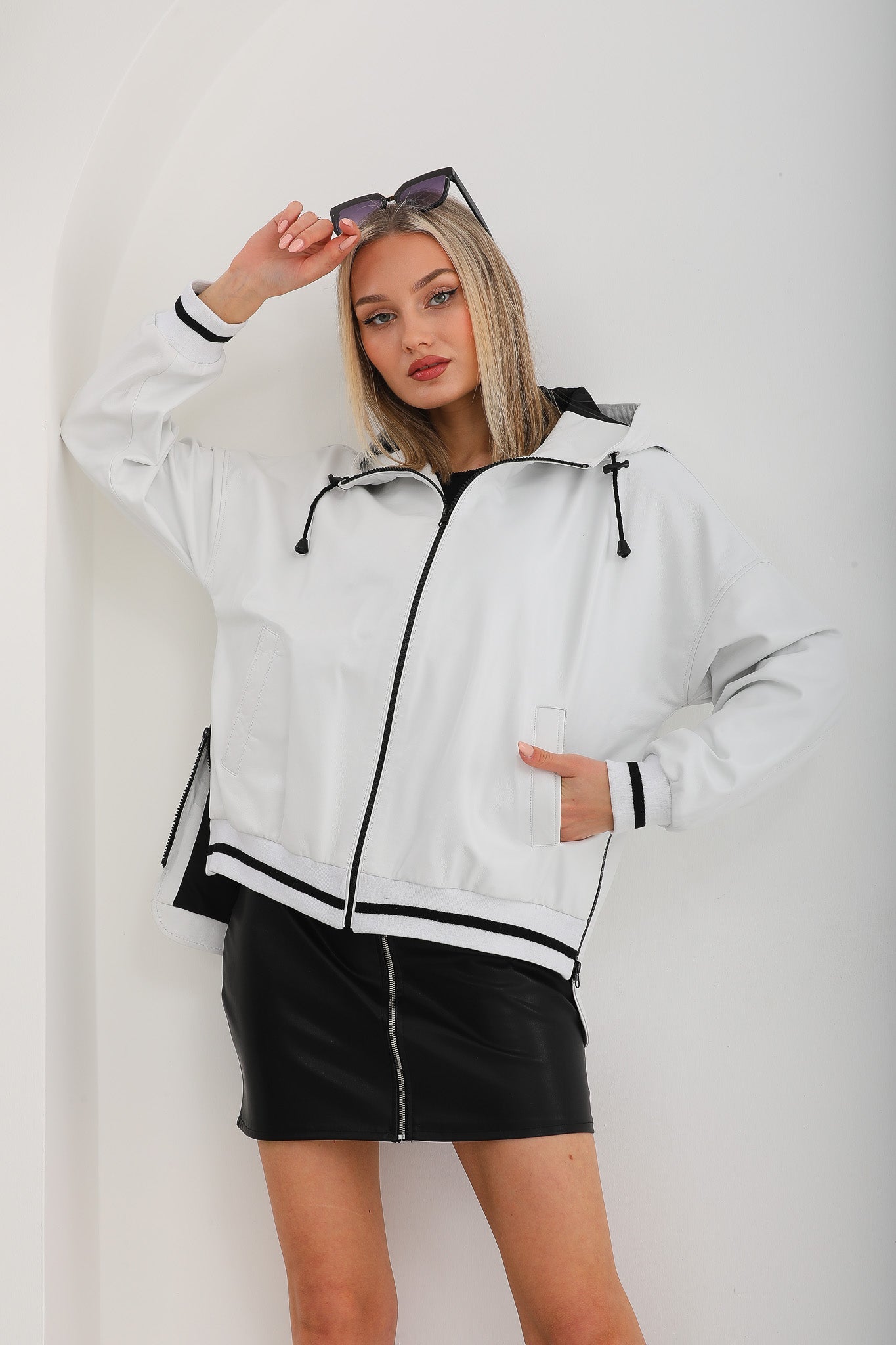 The Polar White Leather Leather Jacket - Vinci Leather