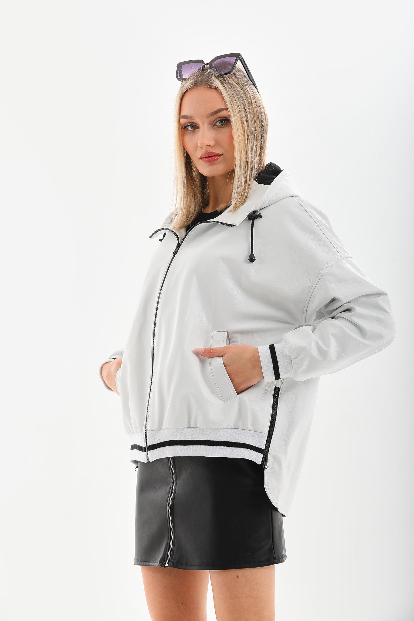 The Polar White Leather Leather Jacket - Vinci Leather