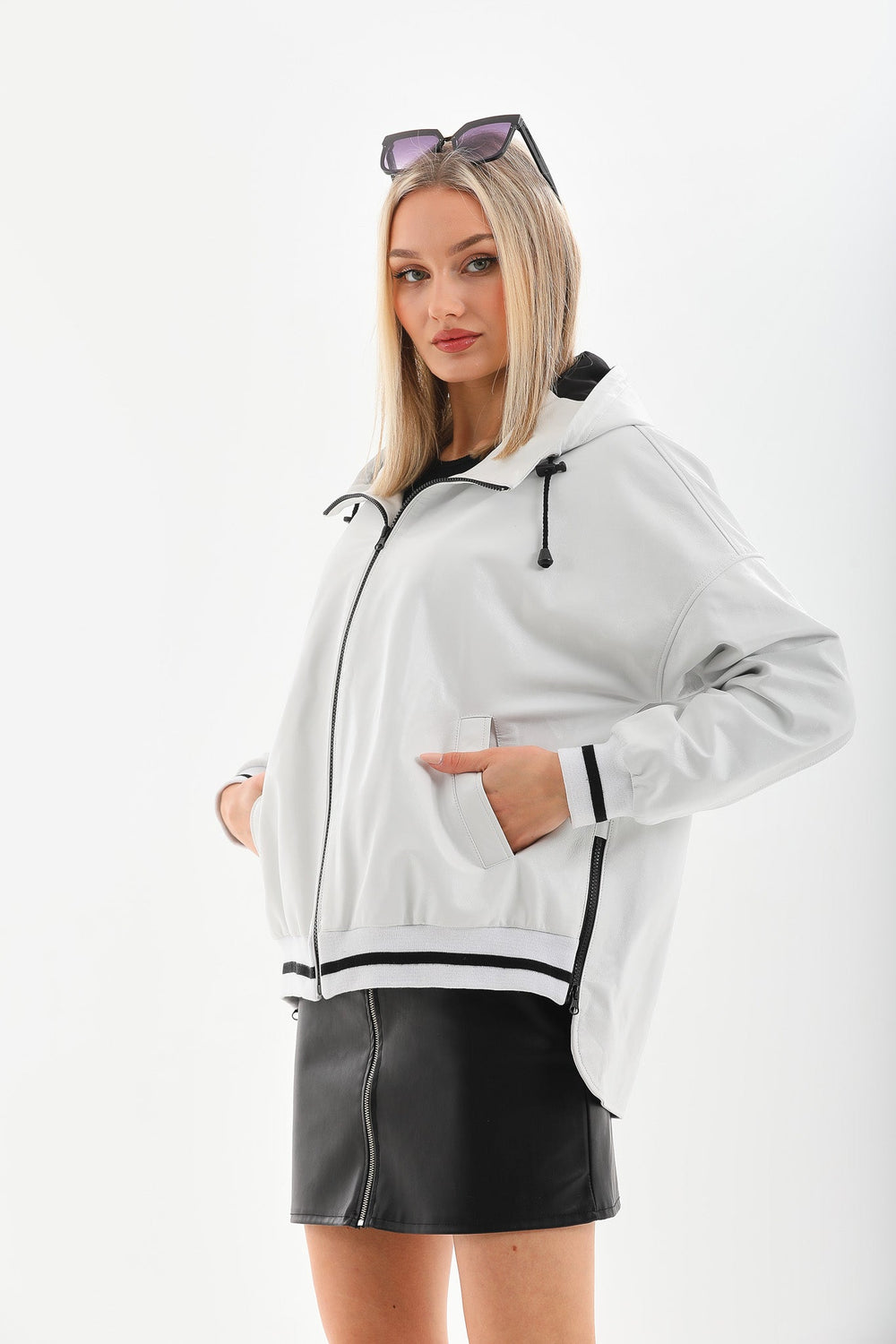 The Polar White Leather Leather Jacket - Vinci Leather