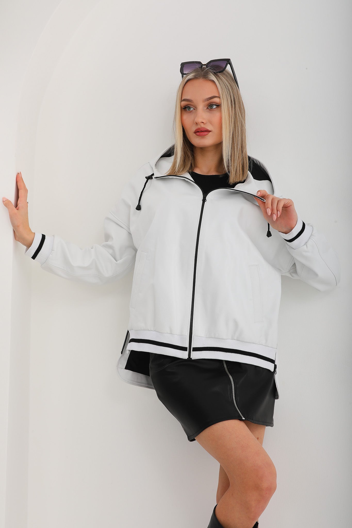 The Polar White Leather Leather Jacket - Vinci Leather
