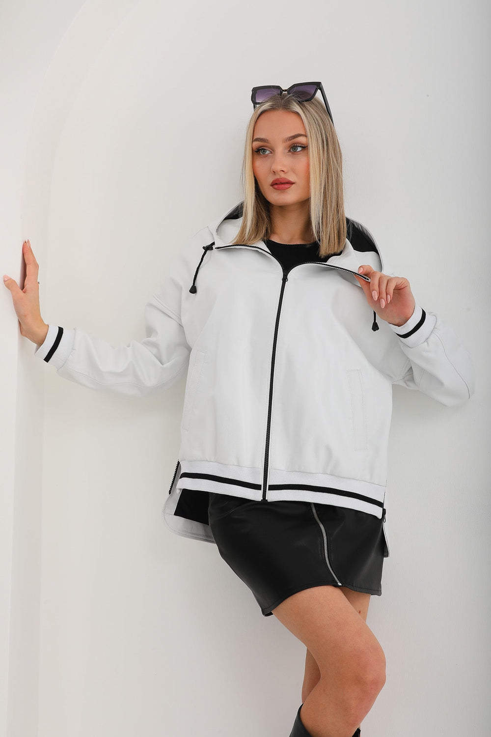 The Polar White Leather Leather Jacket - Vinci Leather