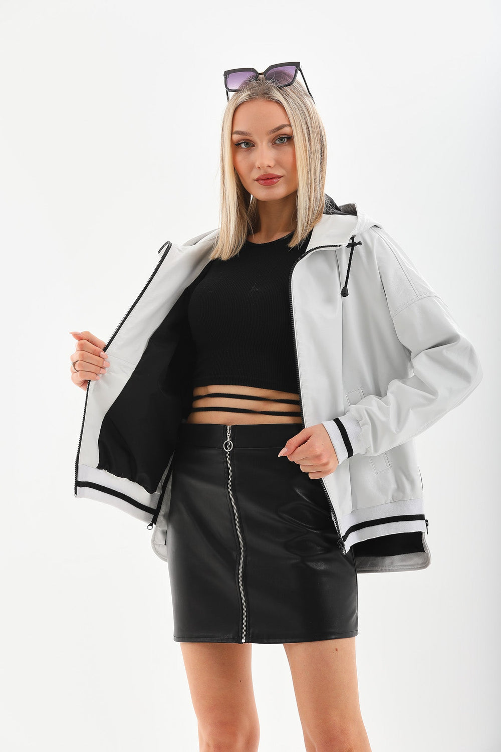 The Polar White Leather Leather Jacket - Vinci Leather