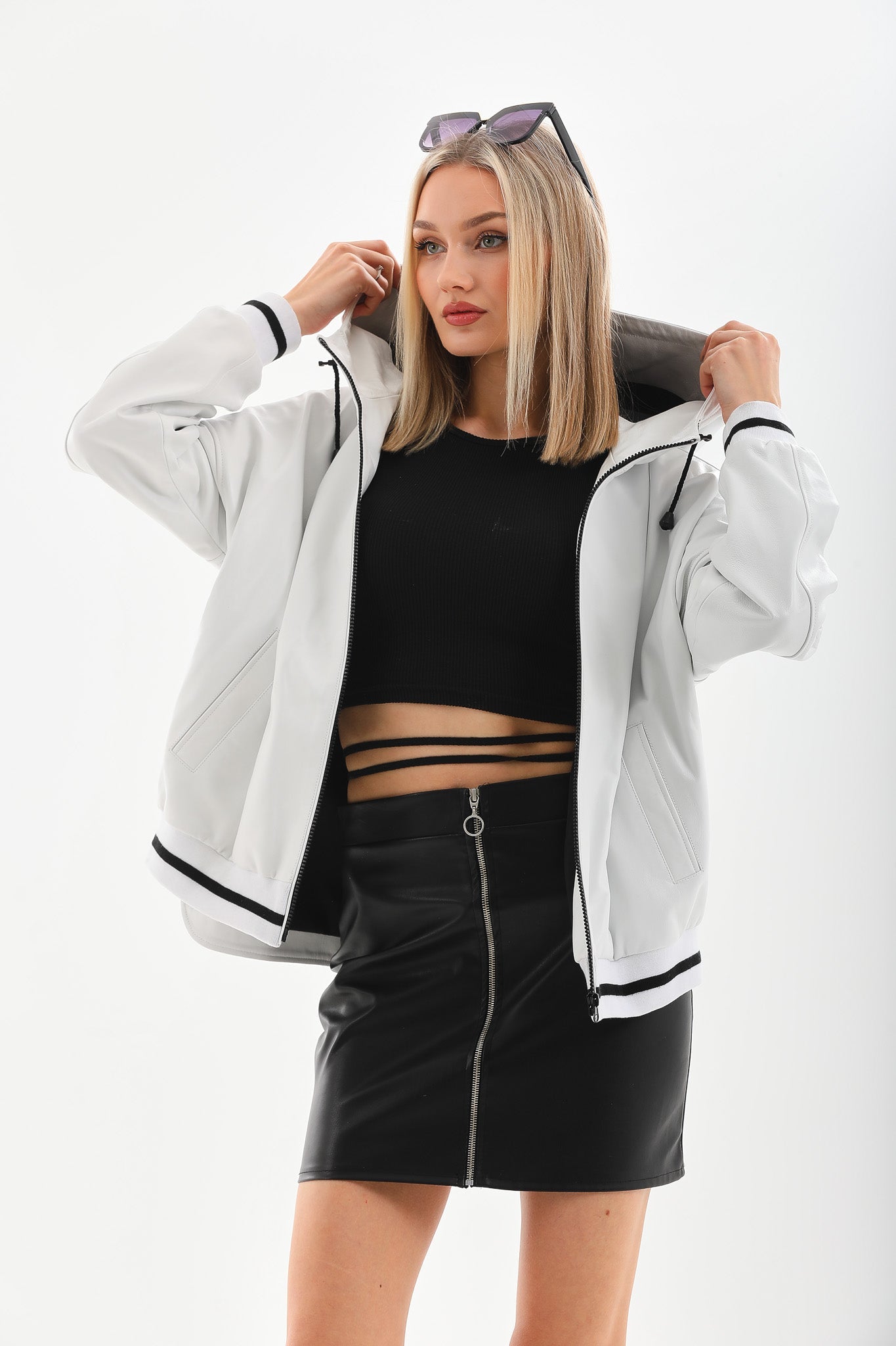 The Polar White Leather Leather Jacket - Vinci Leather