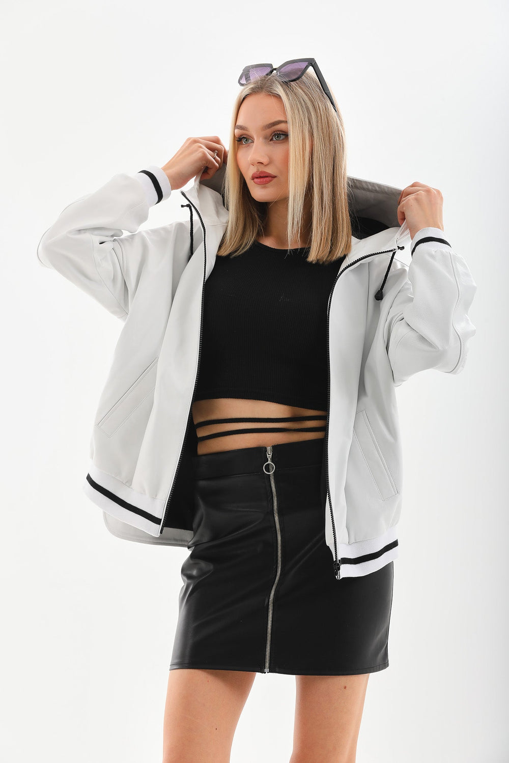 The Polar White Leather Leather Jacket - Vinci Leather