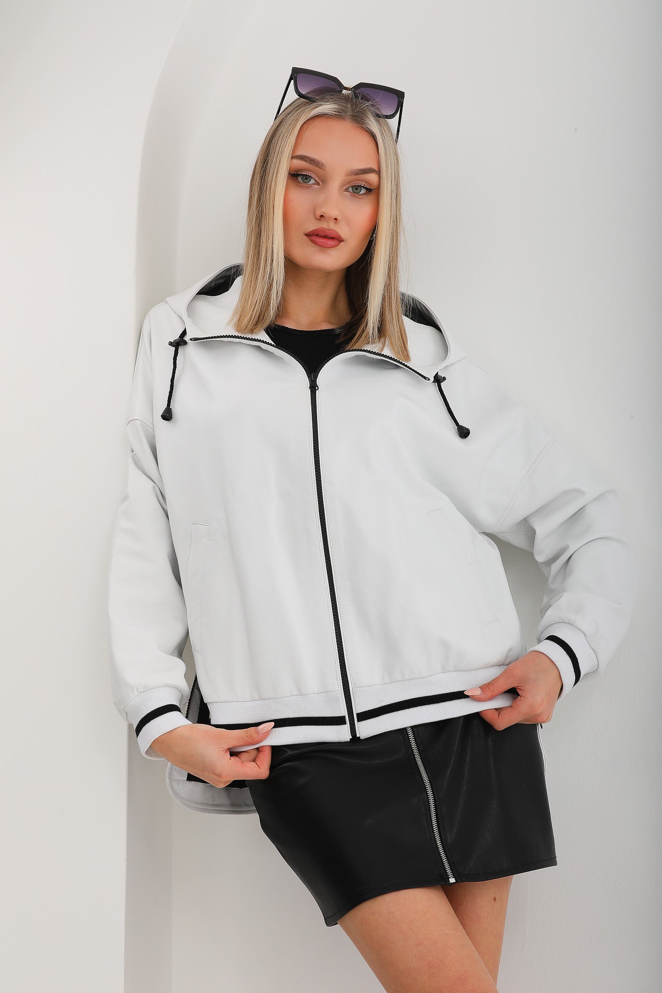 The Polar White Leather Leather Jacket - Vinci Leather