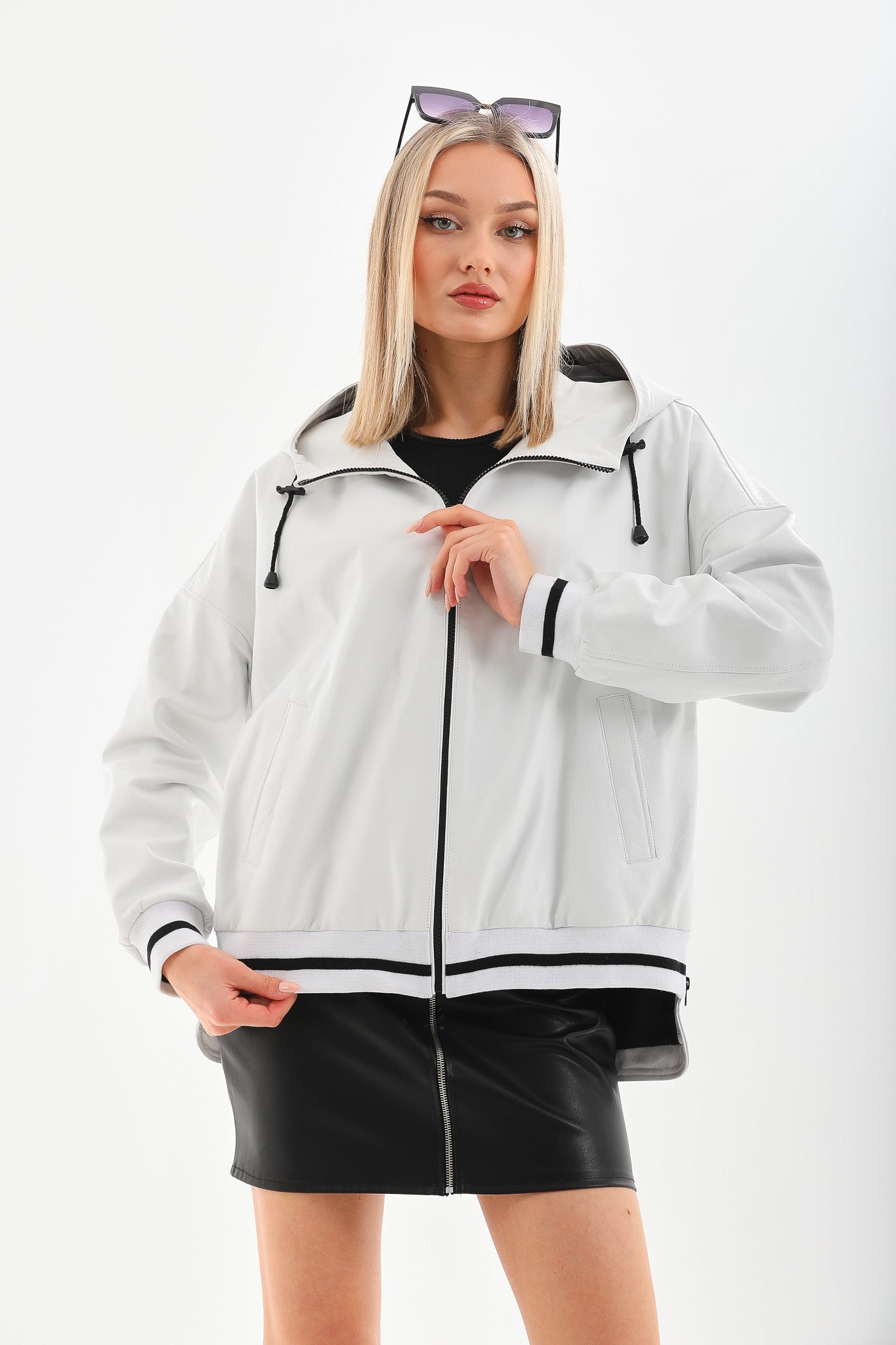 The Polar White Leather Leather Jacket - Vinci Leather