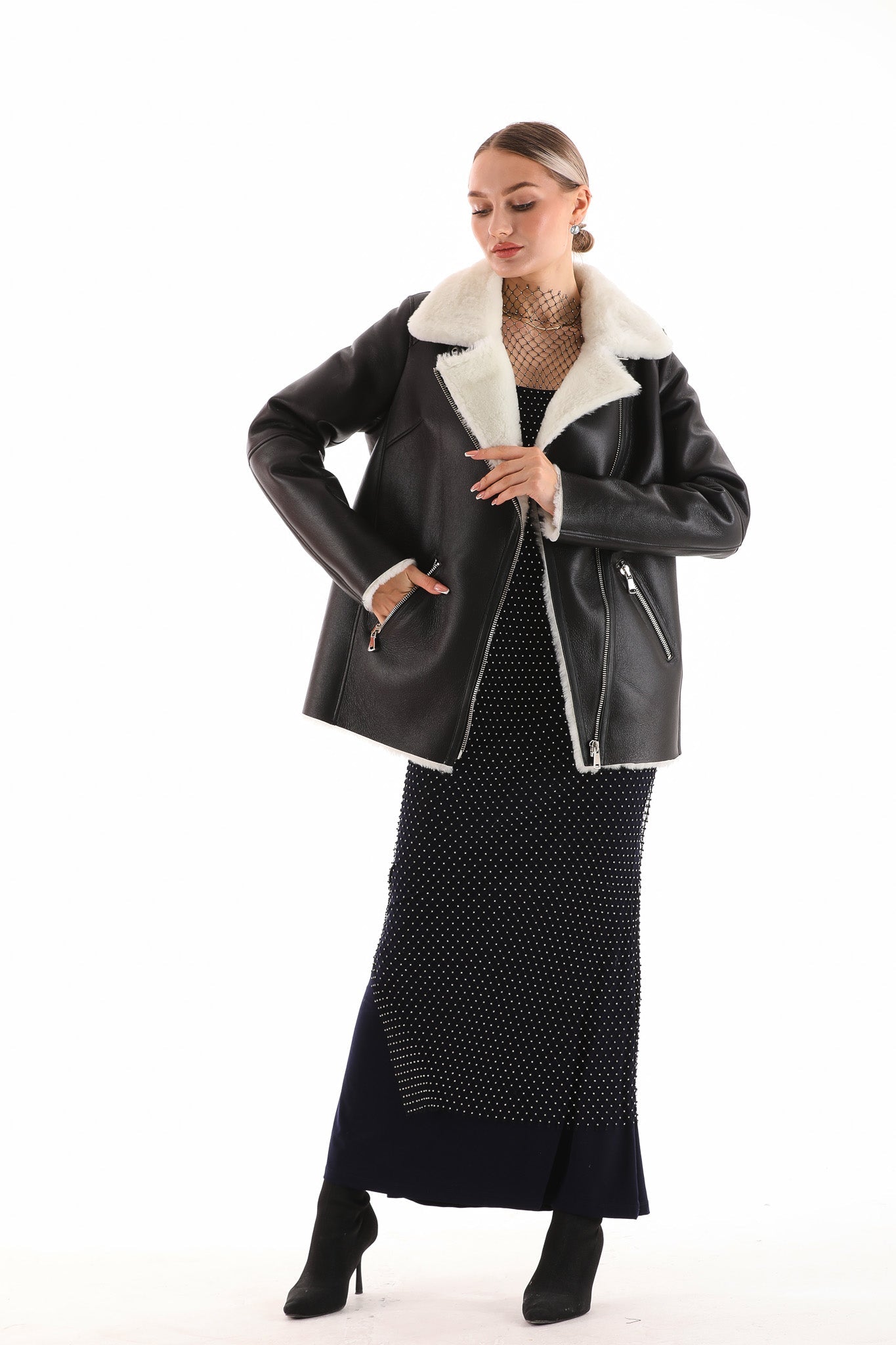 The Prague Black White Leather Jacket - Vinci Leather