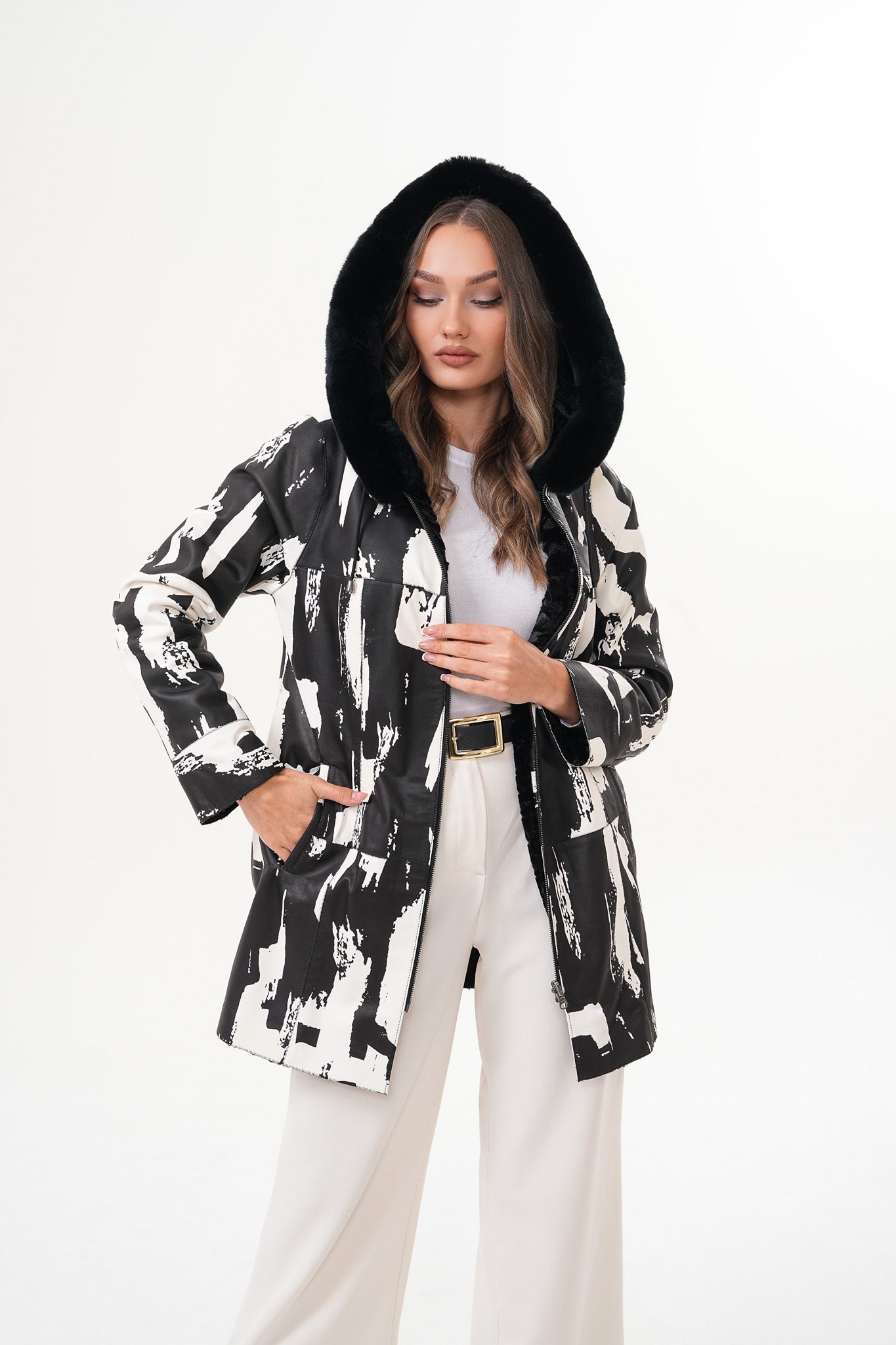 The Prisma Black White Leather Jacket - Vinci Leather
