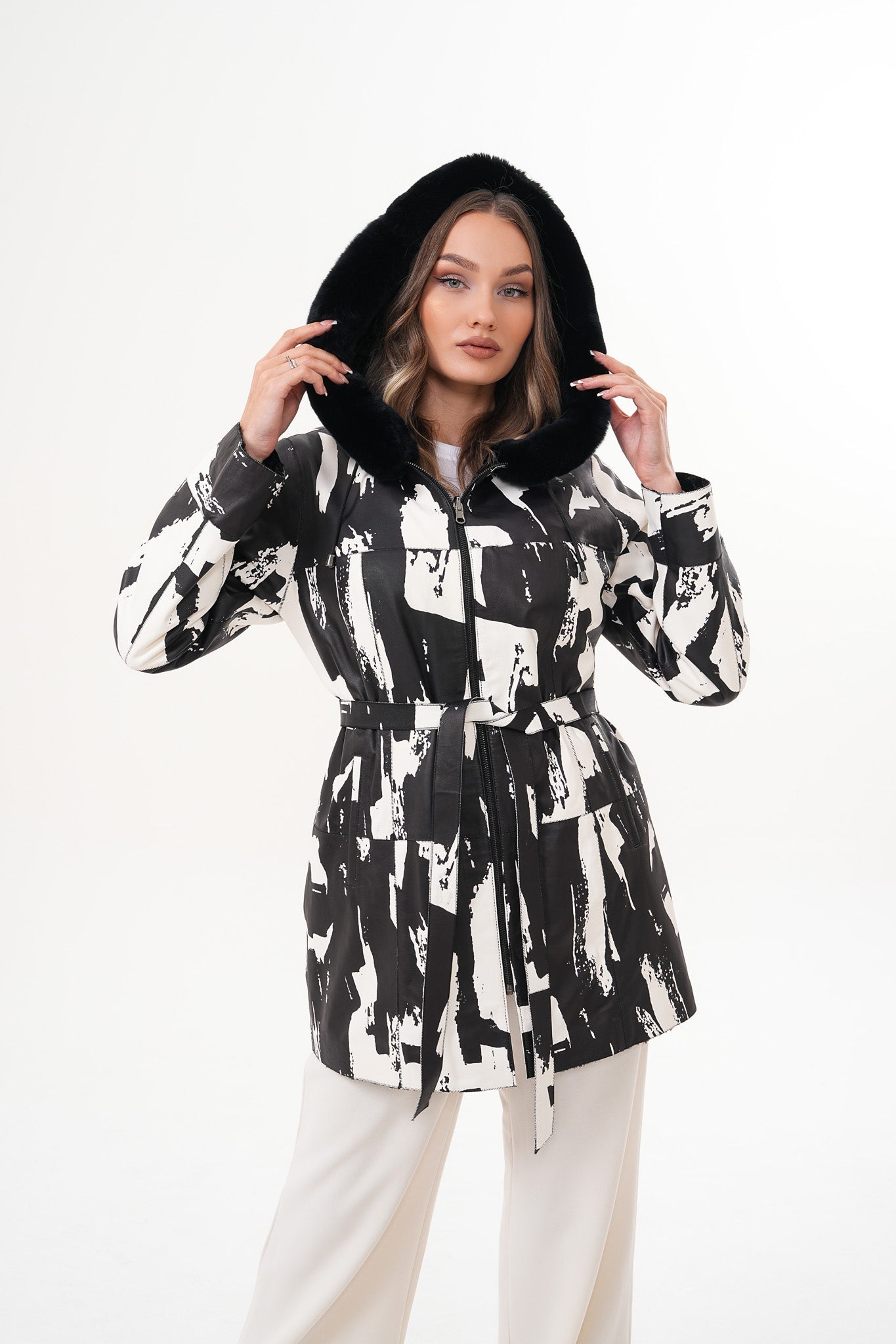 The Prisma Black White Leather Jacket - Vinci Leather