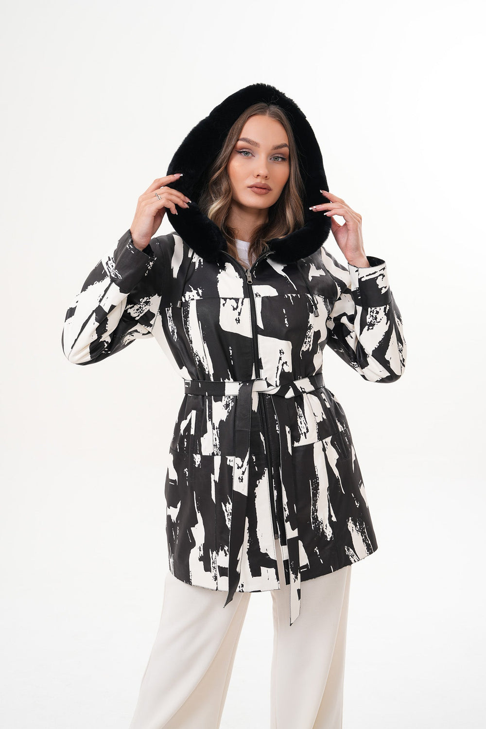 The Prisma Black White Leather Jacket - Vinci Leather