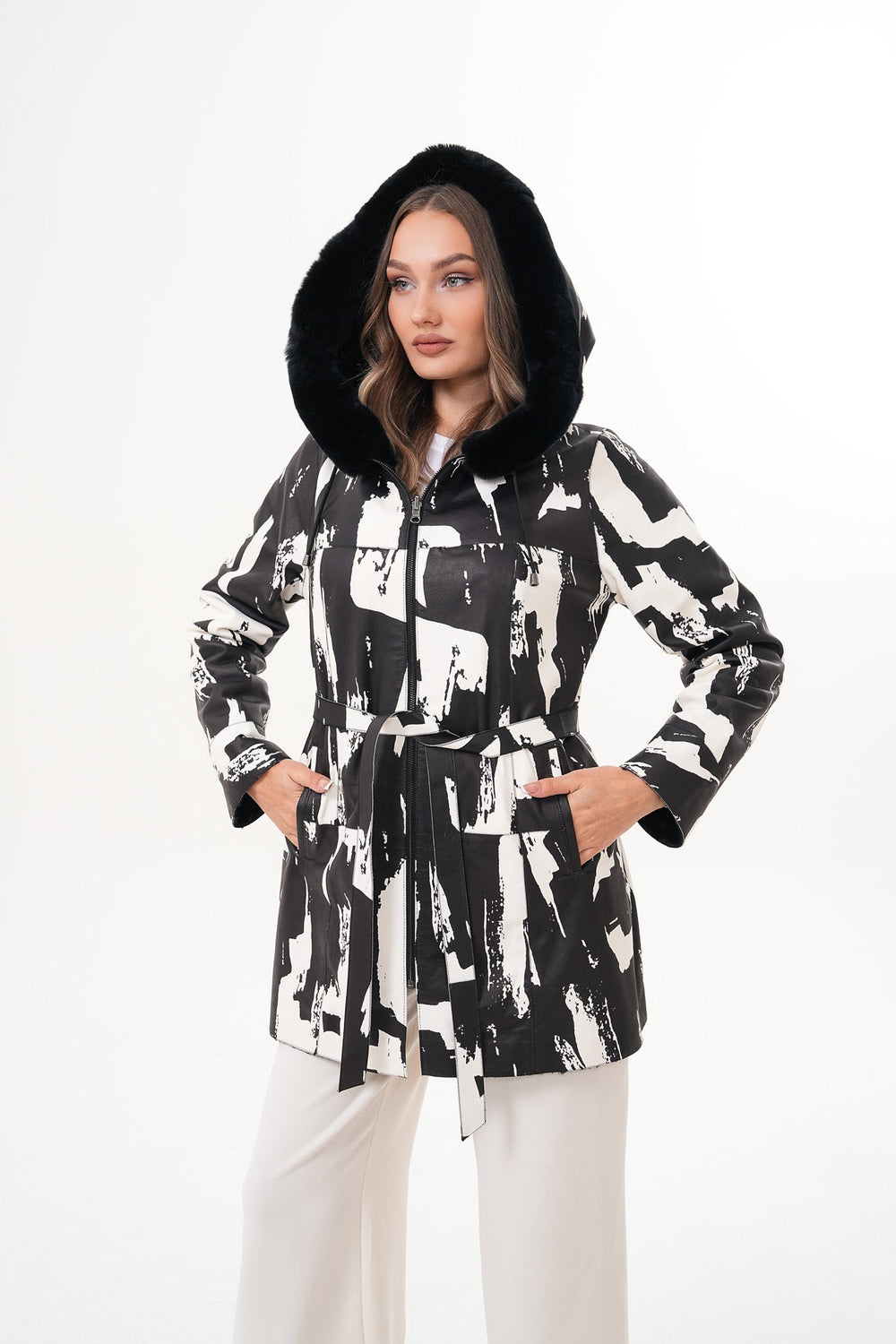 The Prisma Black White Leather Jacket - Vinci Leather