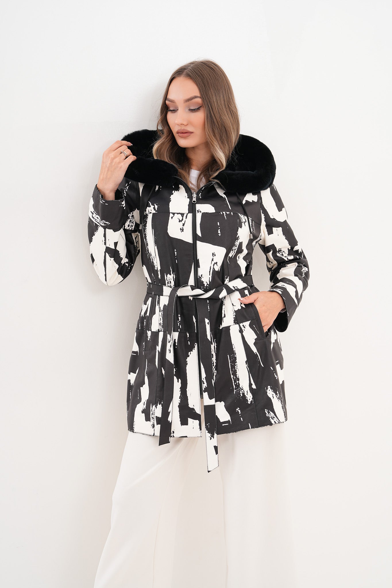The Prisma Black White Leather Jacket - Vinci Leather