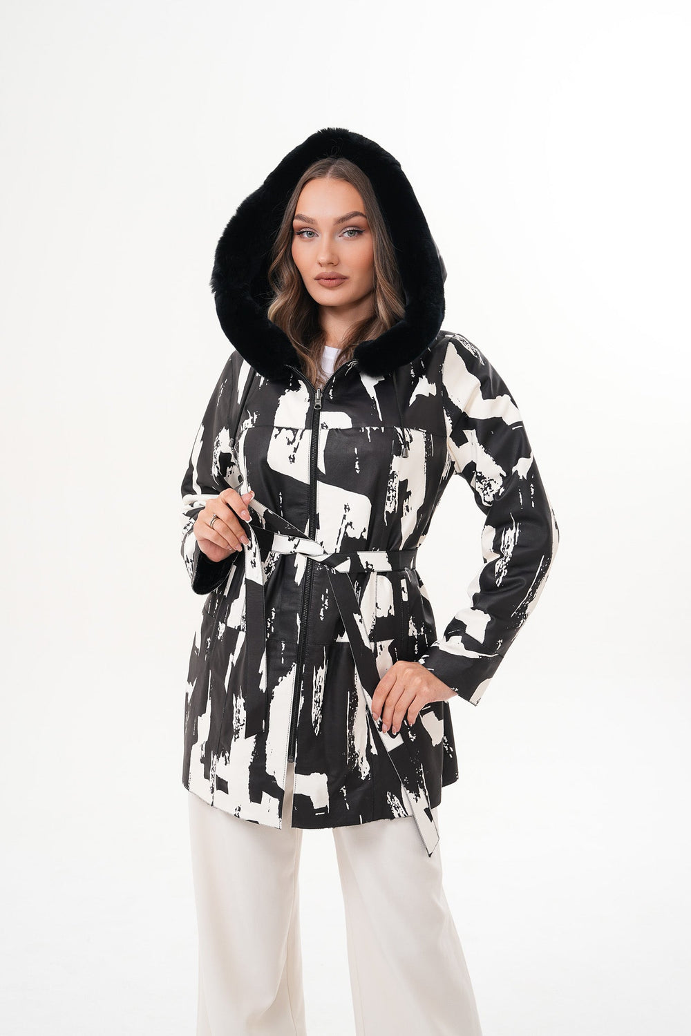 The Prisma Black White Leather Jacket - Vinci Leather