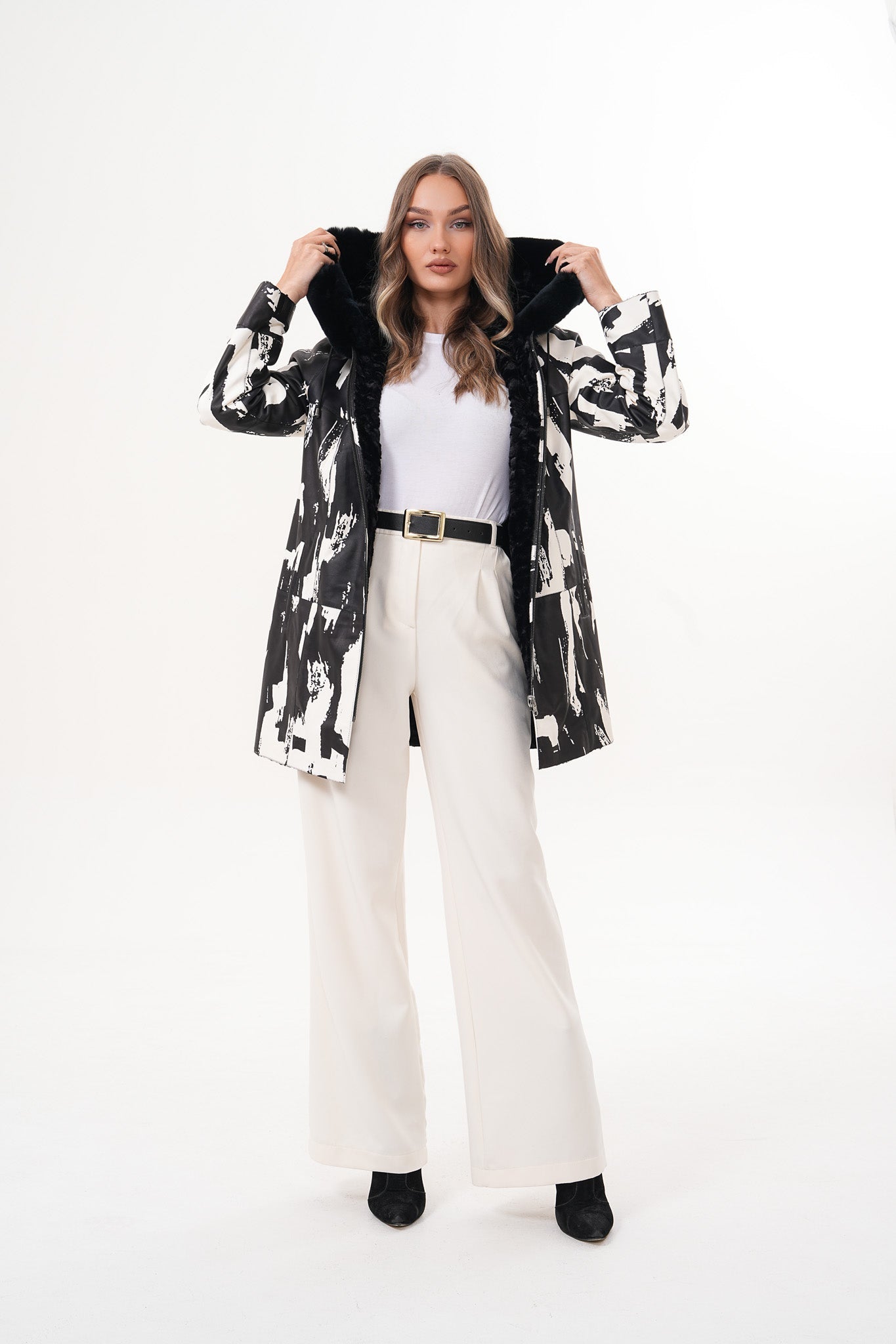 The Prisma Black White Leather Jacket - Vinci Leather