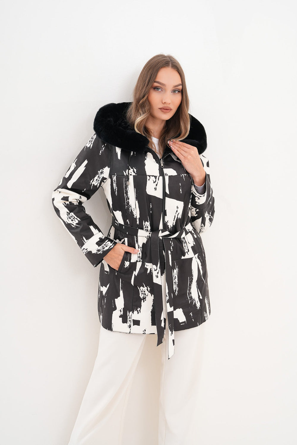 The Prisma Black White Leather Jacket - Vinci Leather
