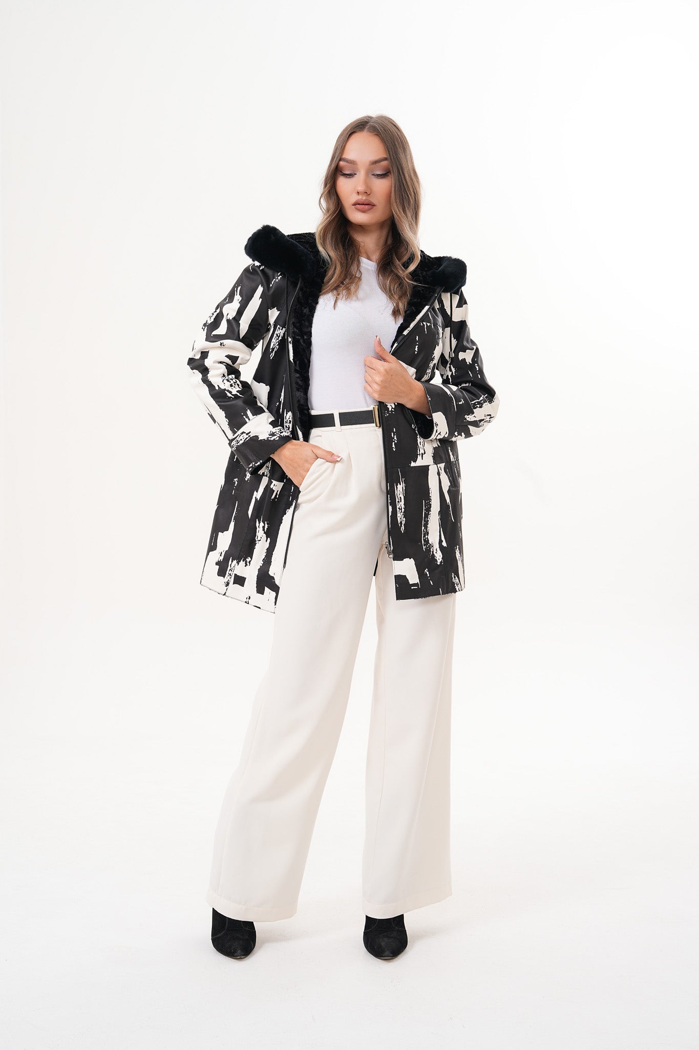 The Prisma Black White Leather Jacket - Vinci Leather