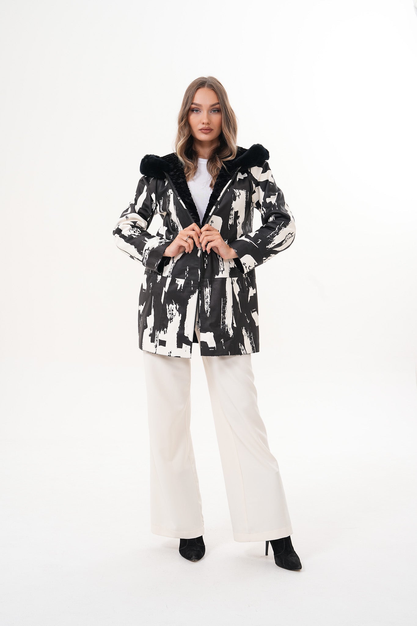 The Prisma Black White Leather Jacket - Vinci Leather