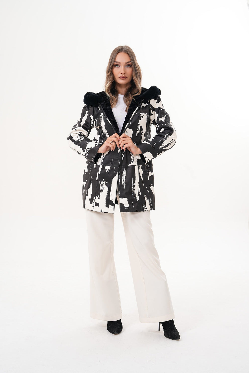 The Prisma Black White Leather Jacket - Vinci Leather