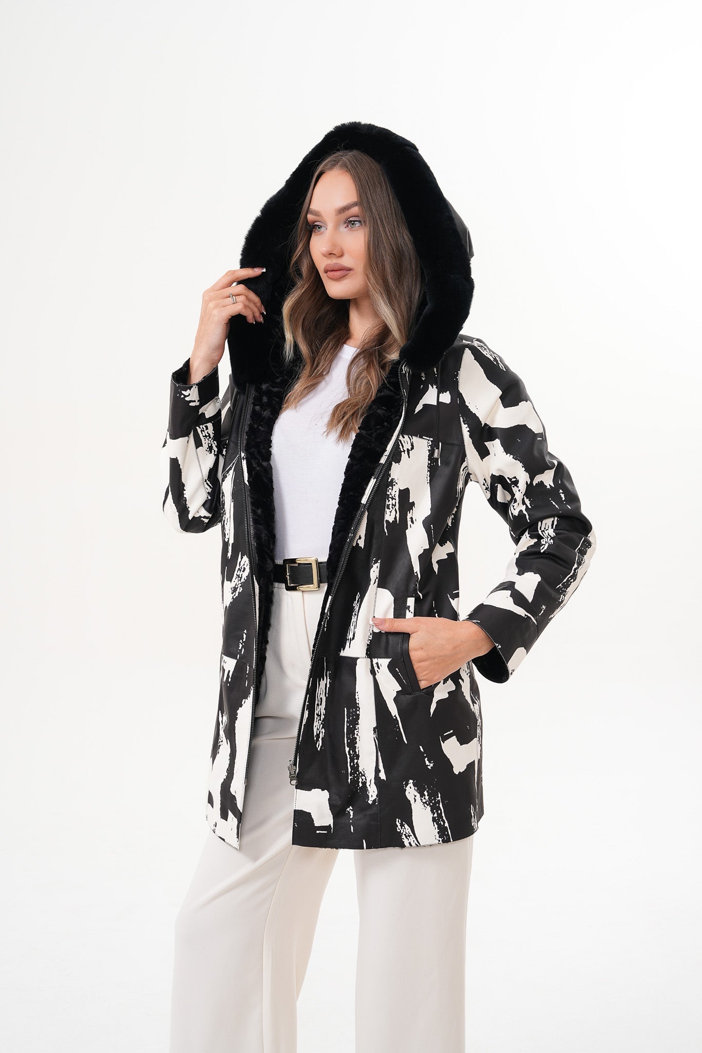 The Prisma Black White Leather Jacket - Vinci Leather