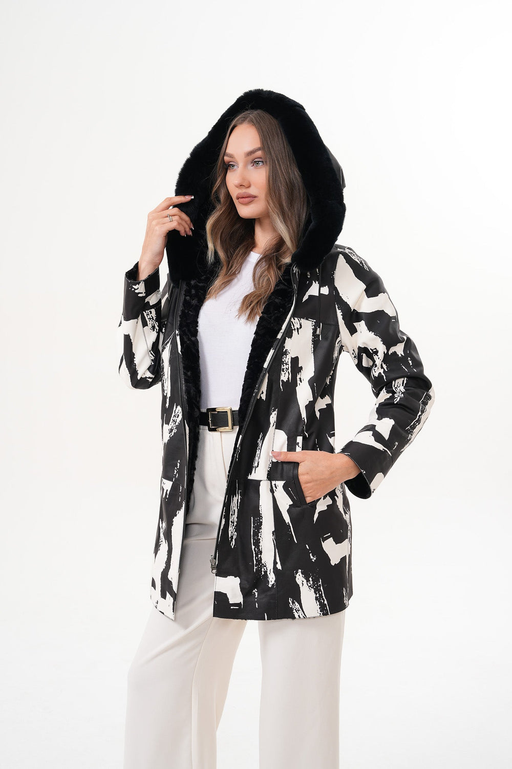 The Prisma Black White Leather Jacket - Vinci Leather