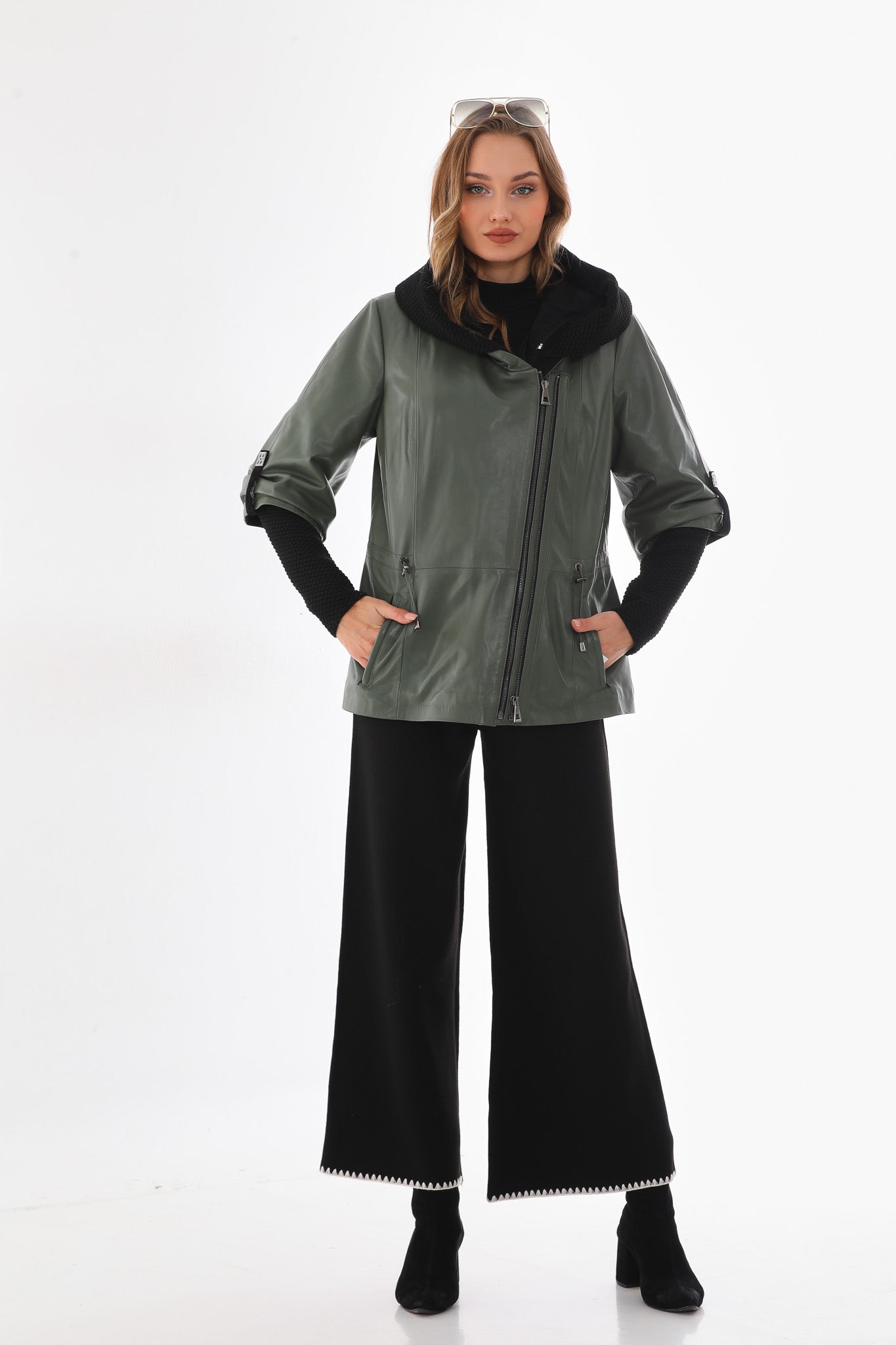 The Hudson Olive Green Leather Jacket - Vinci Leather