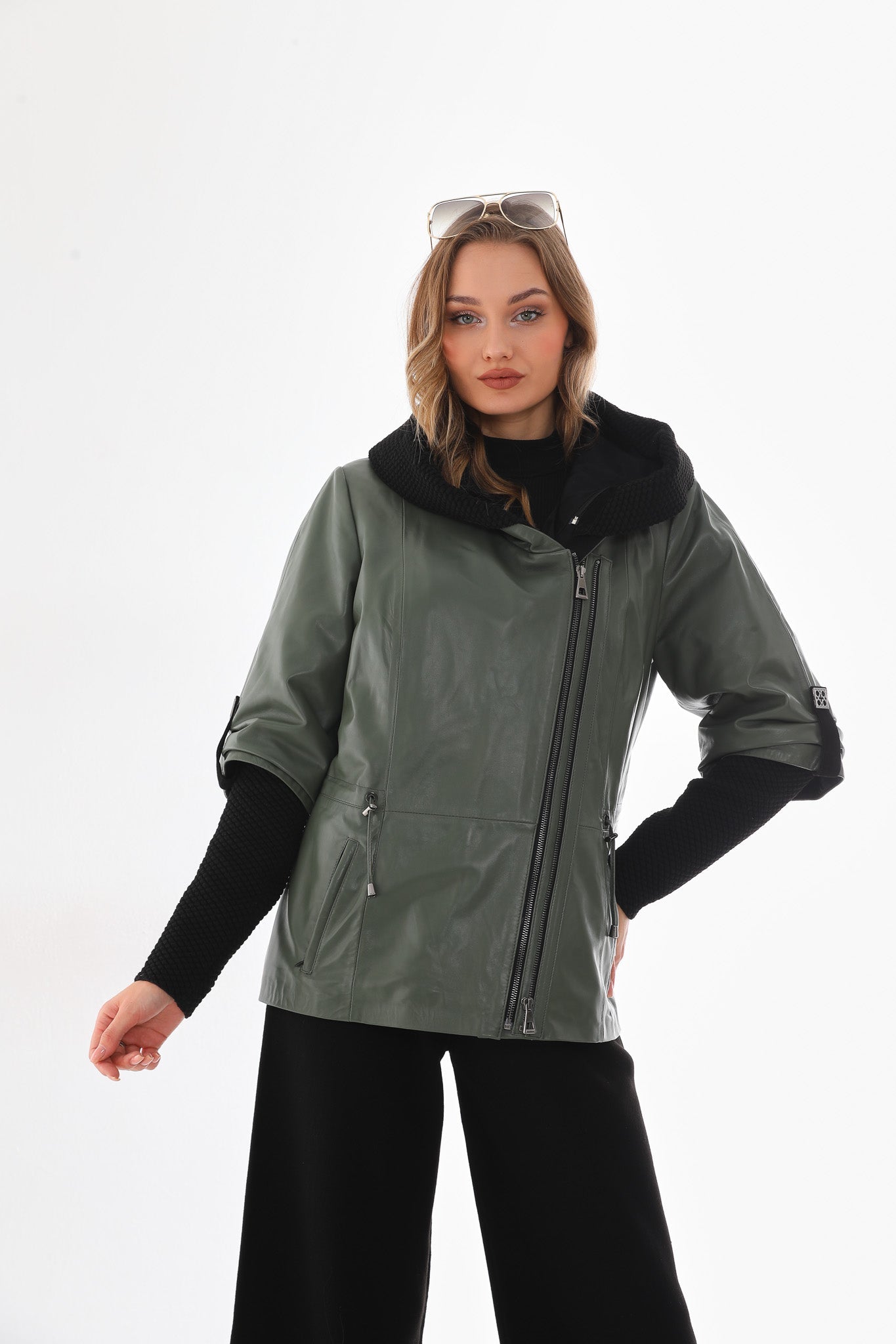 The Hudson Olive Green Leather Jacket - Vinci Leather