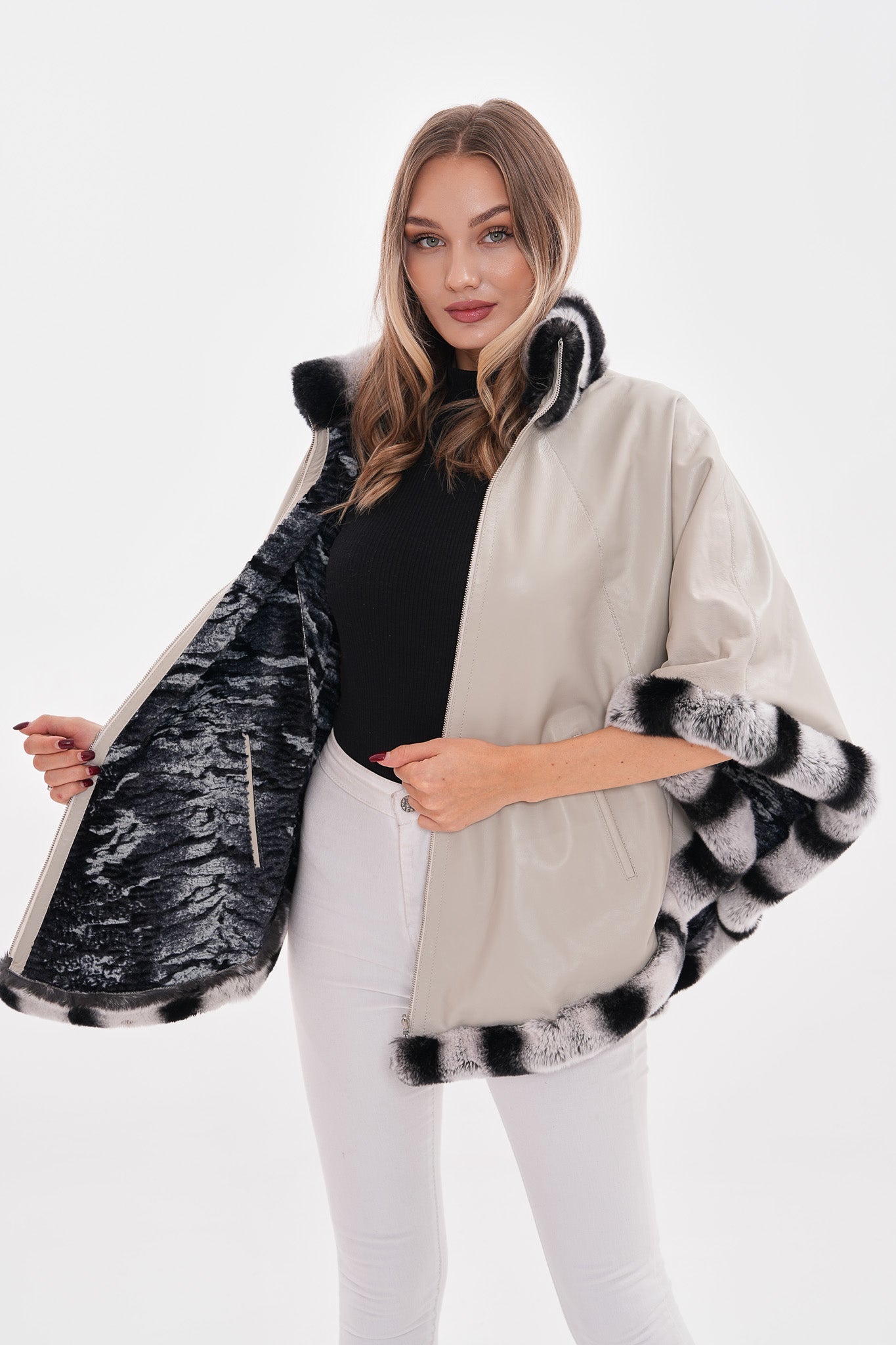 The Glacier Light Beige Reversible Leather Jacket - Vinci Leather