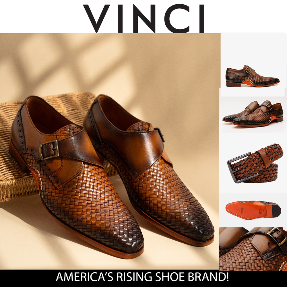 The Rolls  Woven Tan Leather Single Monk Strap  Handmade Shoe - Vinci Leather