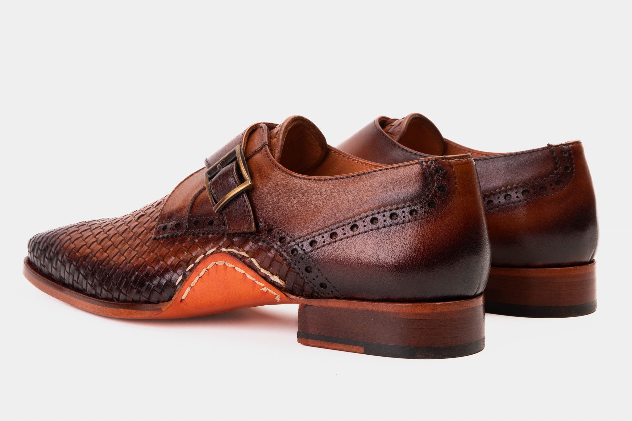 The Rolls  Woven Tan Leather Single Monk Strap  Handmade Shoe - Vinci Leather