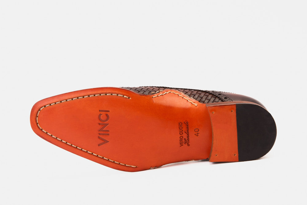 The Rolls  Woven Tan Leather Single Monk Strap  Handmade Shoe - Vinci Leather