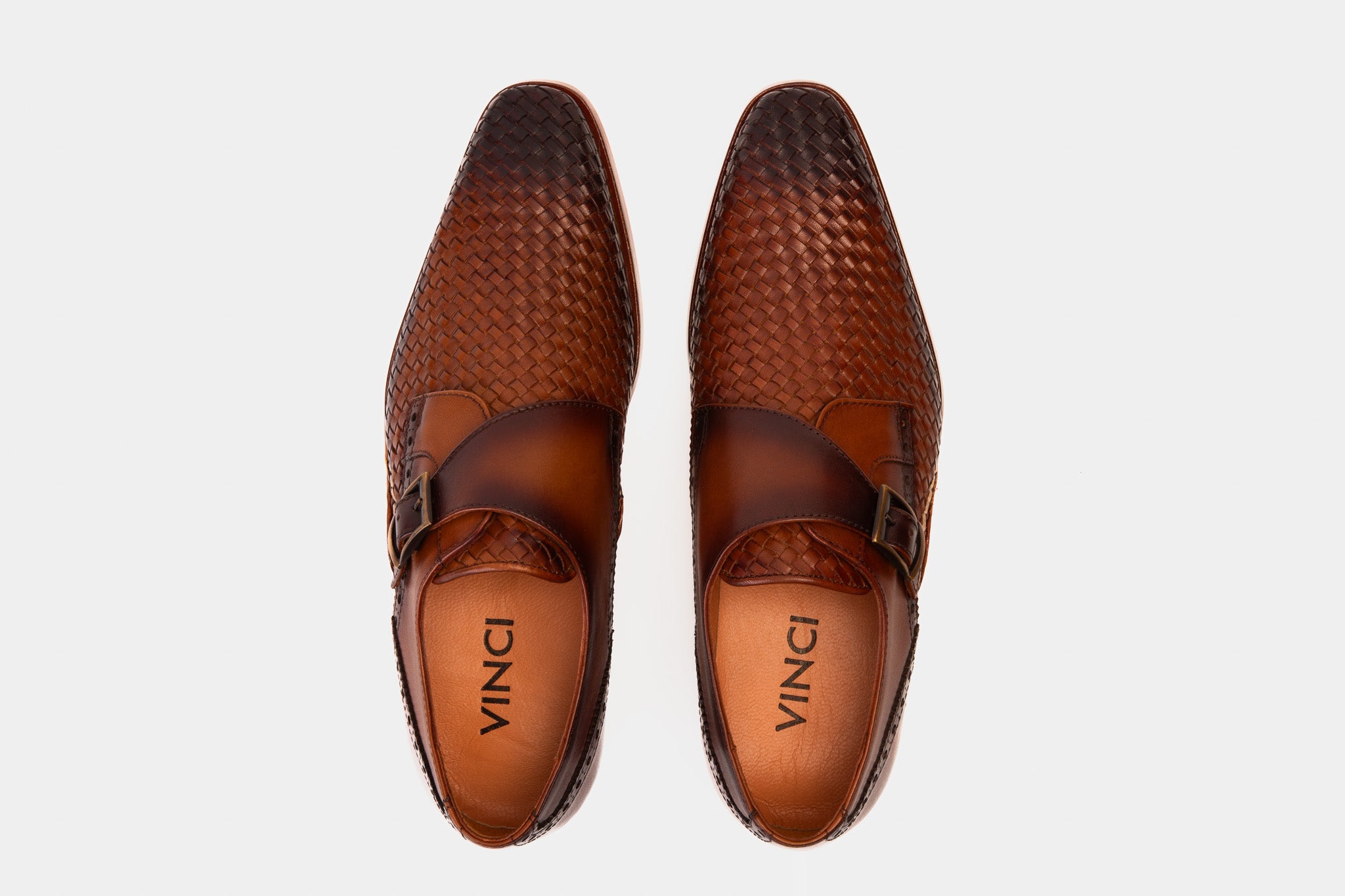 The Rolls  Woven Tan Leather Single Monk Strap  Handmade Shoe - Vinci Leather