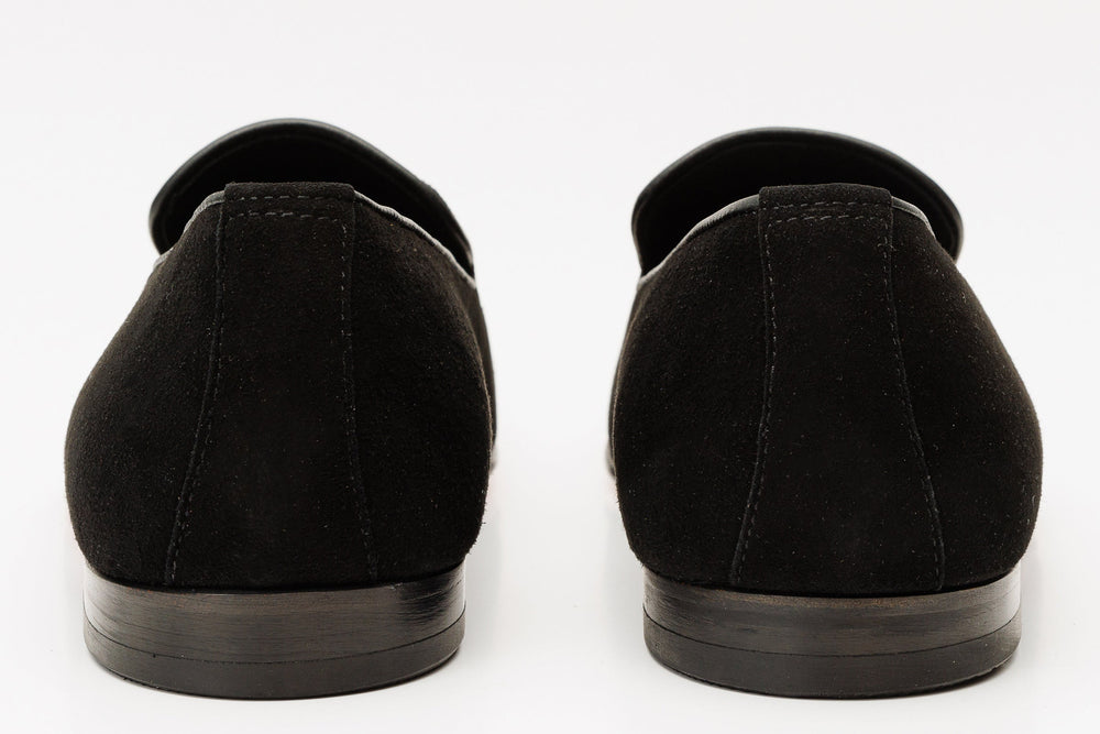 The Lazio Shoe Black Suede Slip-on Loafer Shoe - Vinci Leather
