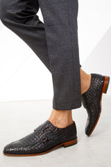 The Turan Black Woven Double Monk Strap Dress Shoe - Vinci Leather