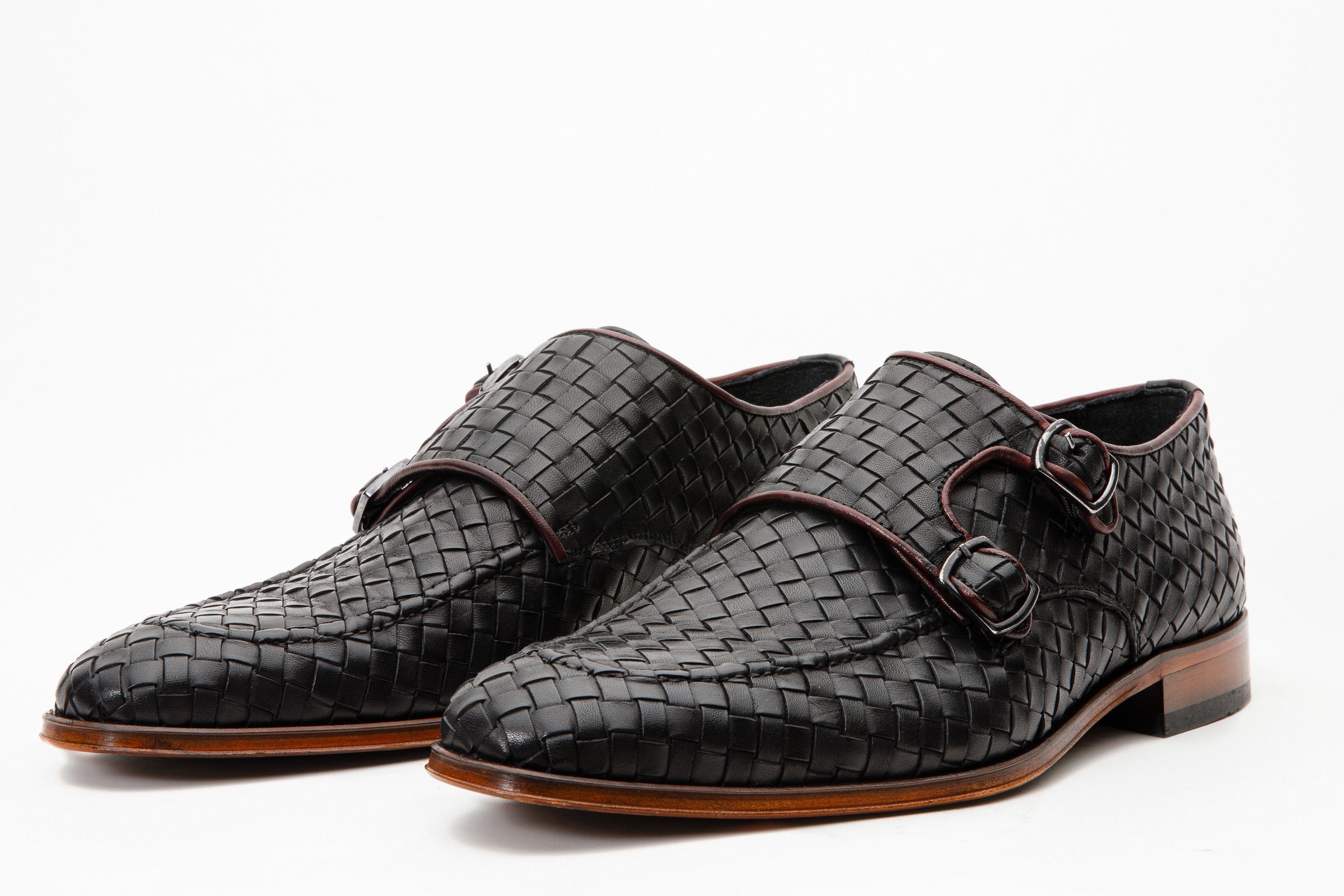The Turan Black Woven Double Monk Strap Dress Shoe - Vinci Leather