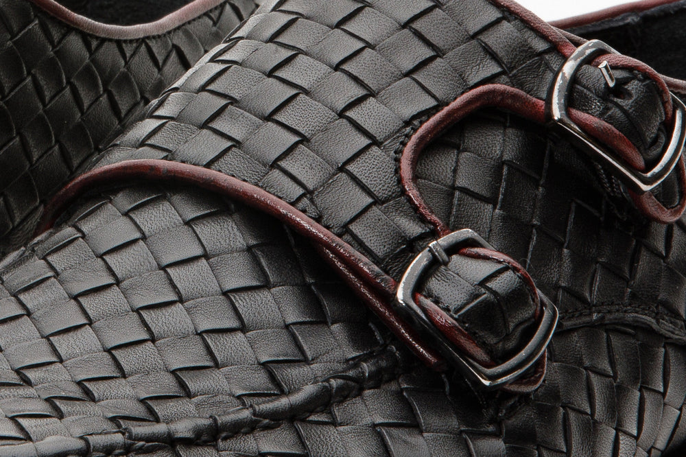 The Turan Black Woven Double Monk Strap Dress Shoe - Vinci Leather