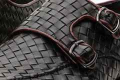 The Turan Black Woven Double Monk Strap Dress Shoe - Vinci Leather