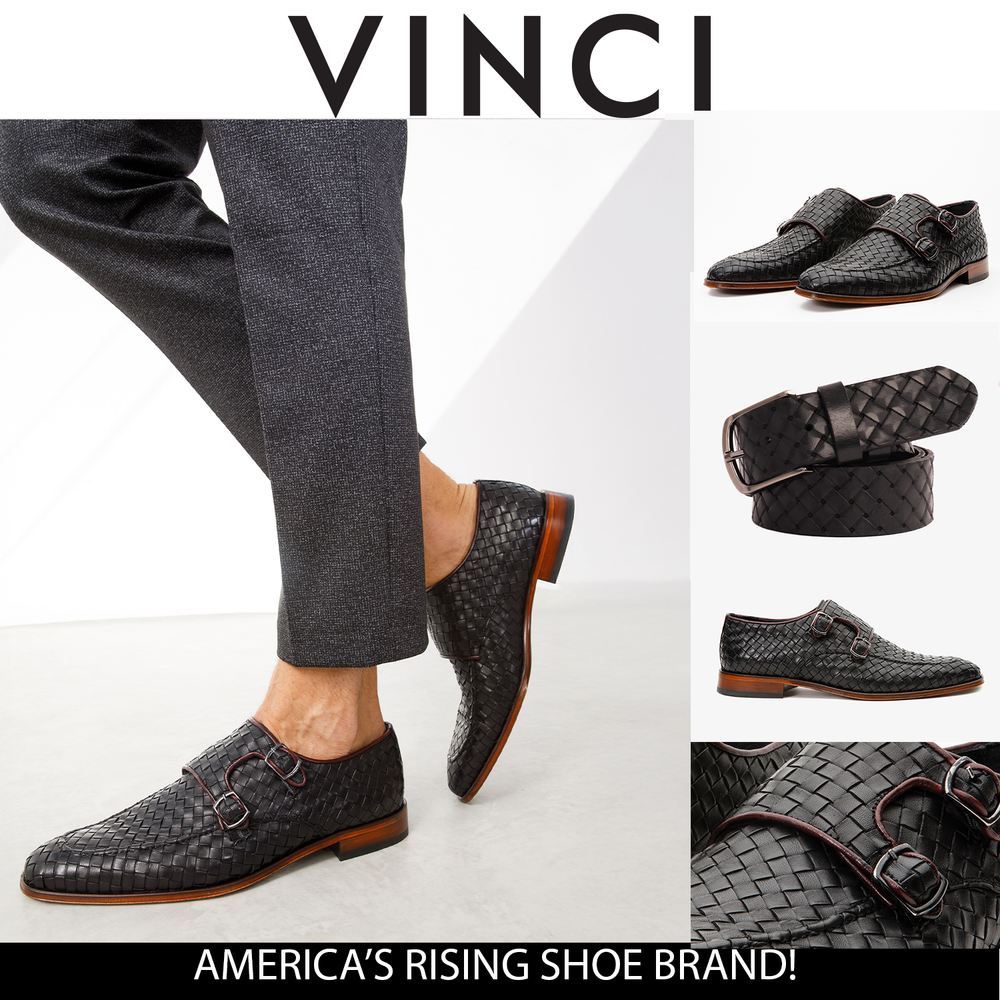 The Turan Black Woven Double Monk Strap Dress Shoe - Vinci Leather