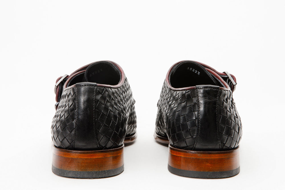 The Turan Black Woven Double Monk Strap Dress Shoe - Vinci Leather