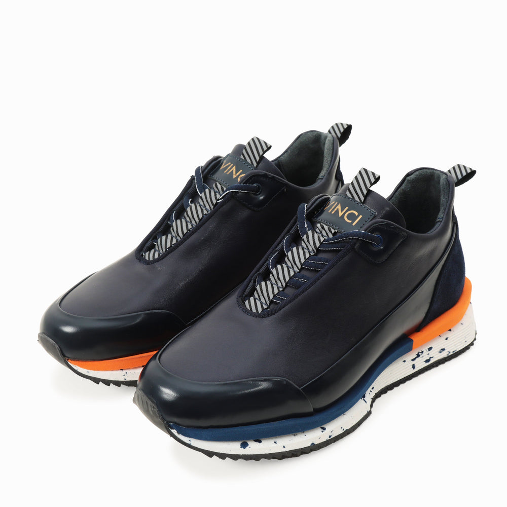 The Milford Navy Blue  Leather Sneaker - Vinci Leather