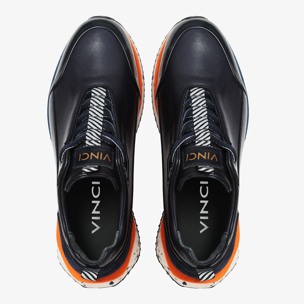 The Milford Navy Blue  Leather Sneaker - Vinci Leather