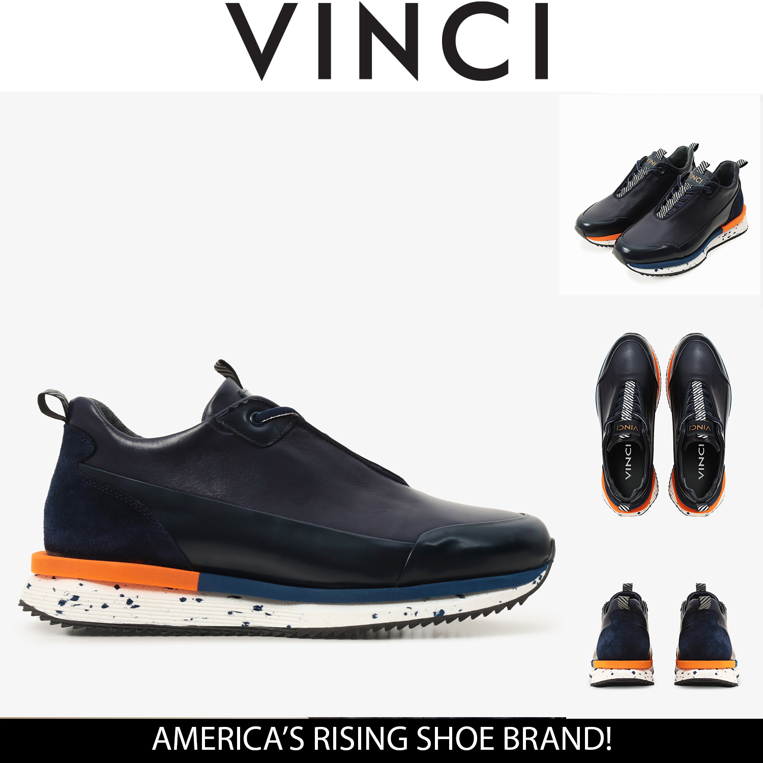 The Milford Navy Blue  Leather Sneaker - Vinci Leather