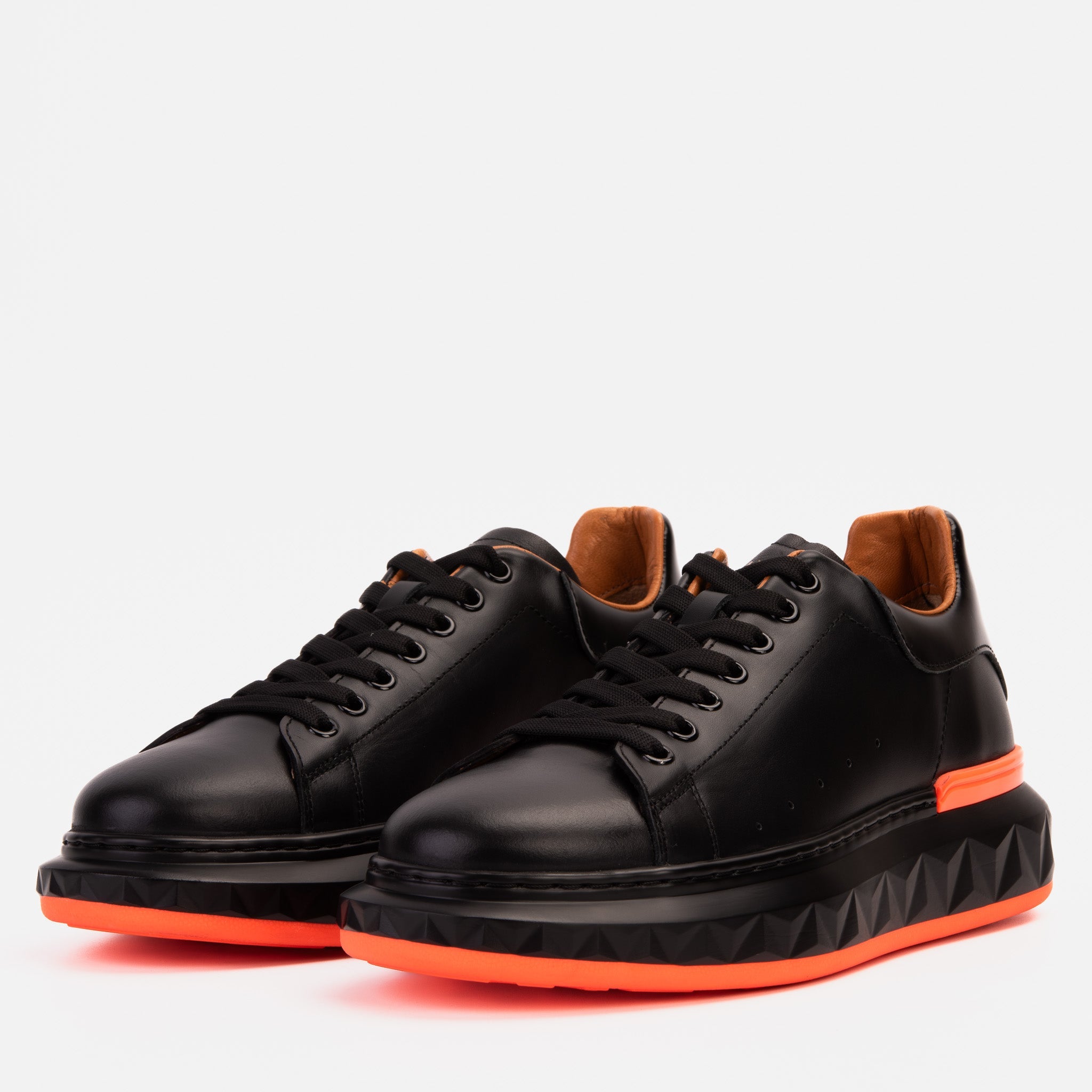 The Linq  Black Orange Leather Sneaker - Vinci Leather