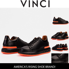 The Linq  Black Orange Leather Sneaker - Vinci Leather